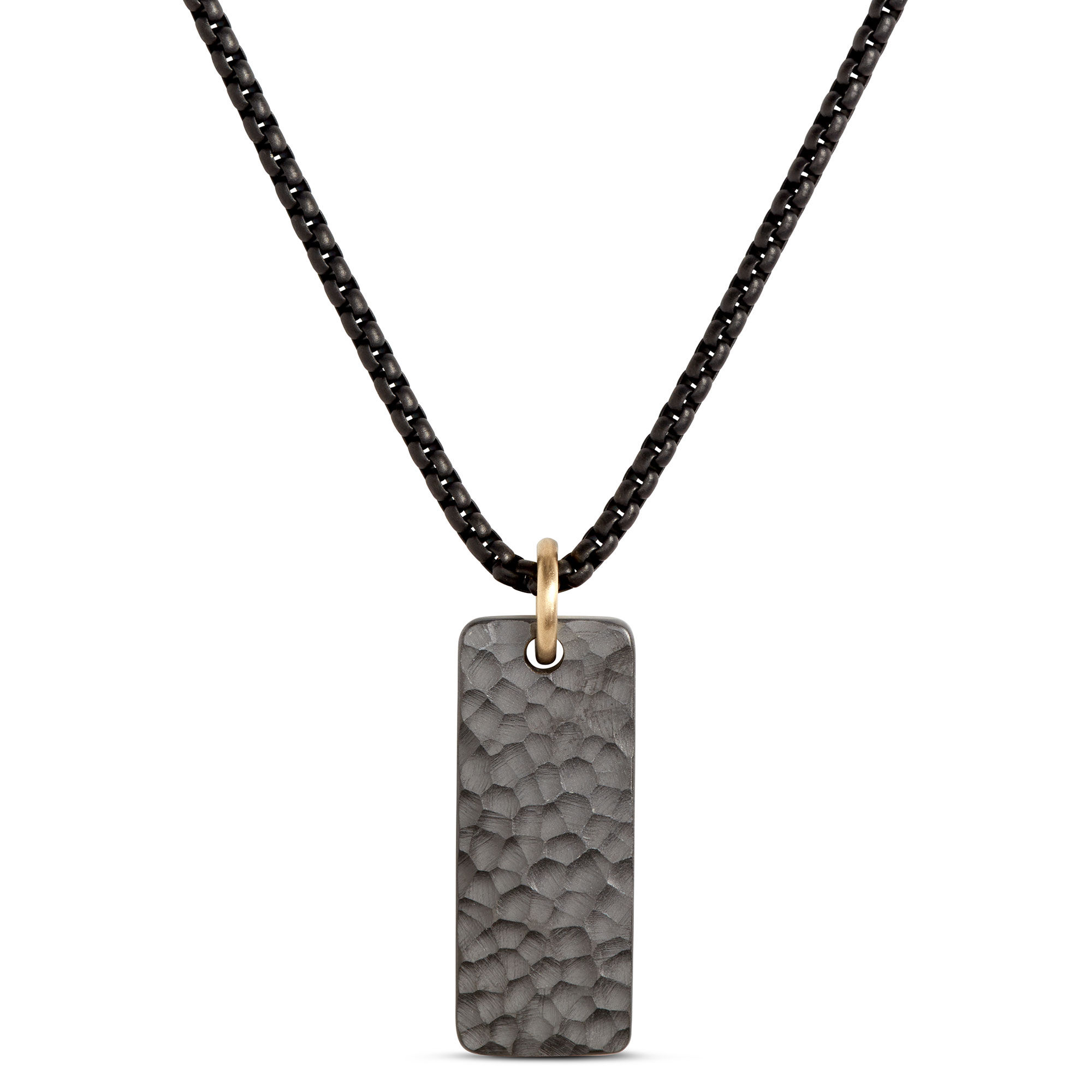 Zirconium Dog Tag Pendant on 24-Inch Black Stainless-Steel Chain