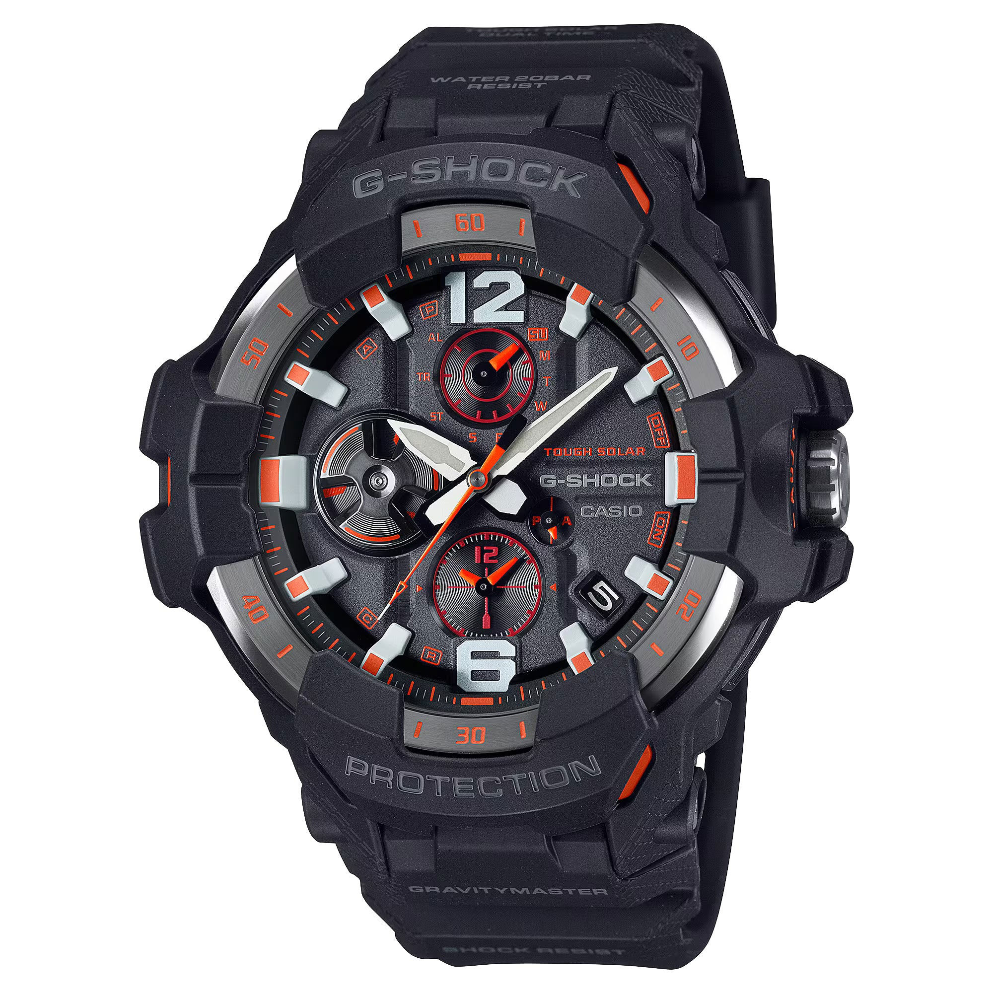 G-Shock GRB300-1A4 Gravity Master Black Orange Bluetooth Pilot Watch, 54.7mm