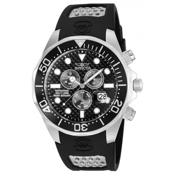 Invicta Men's 12571 Pro Diver Chronograph Black and Silver Inserts Polyurethane and Stainless Steel Watch