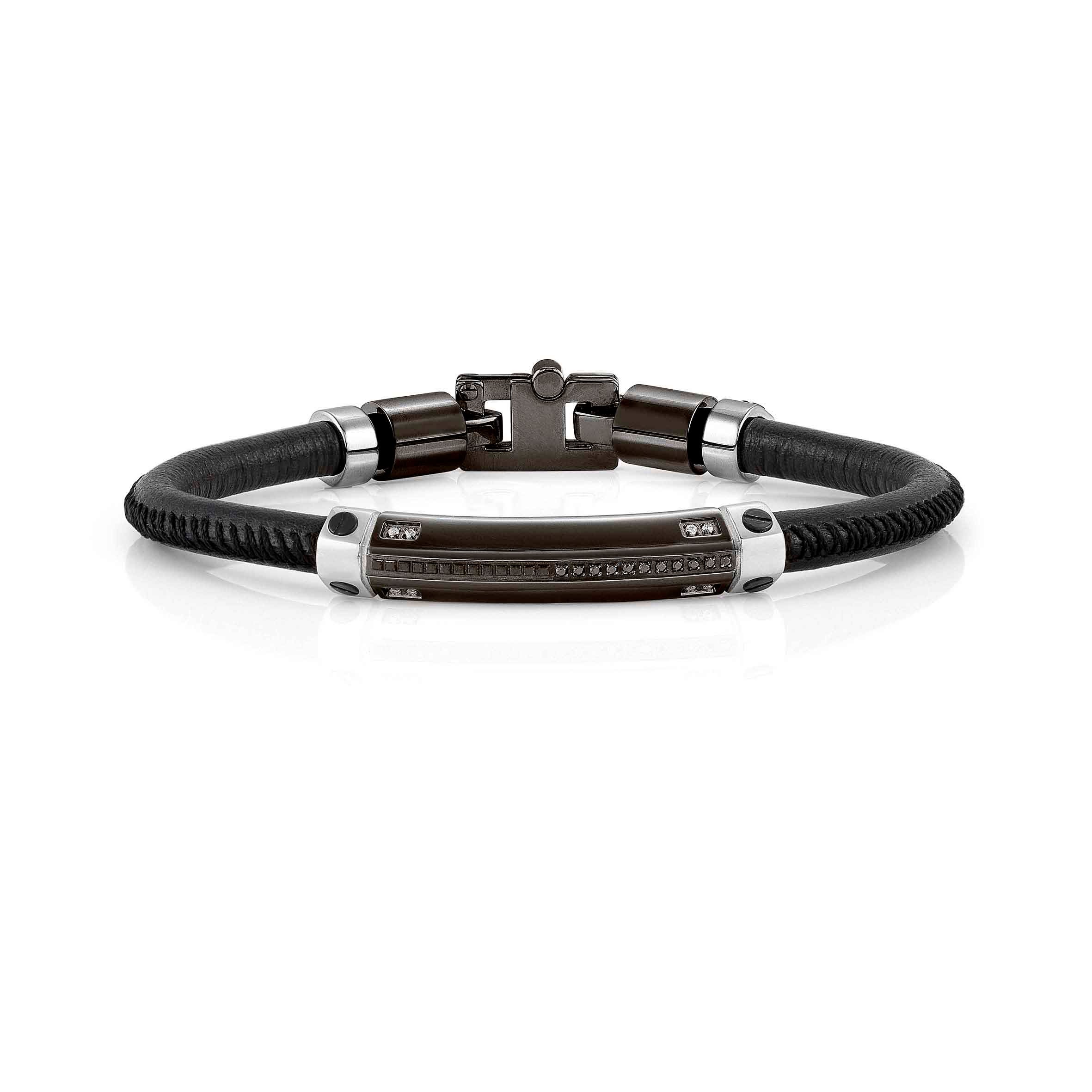 Gentleman Leather and Black Plaque Bracelet