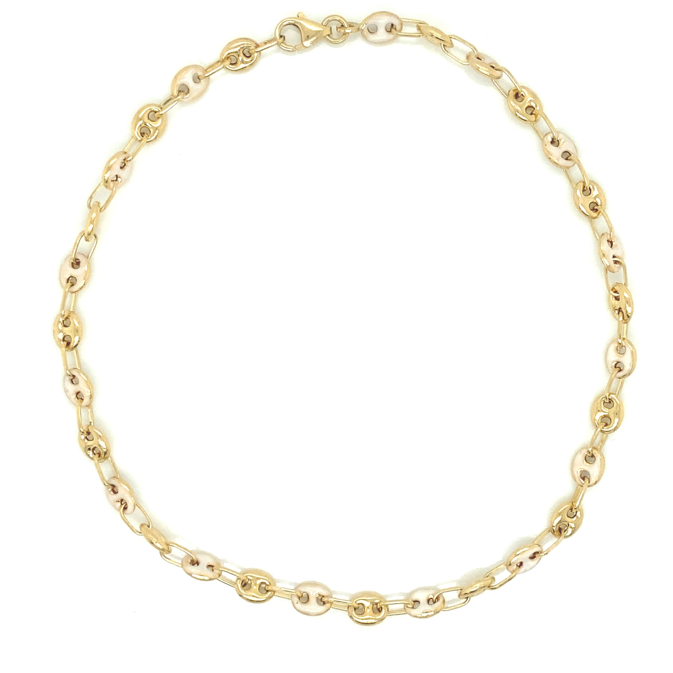 14K Gold Oval Lin White Enamel Anklet