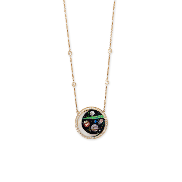 Jacquie Aiche 14K Yellow Gold Onyx & Opal Galaxy Planet Inlay Necklace - 2212021