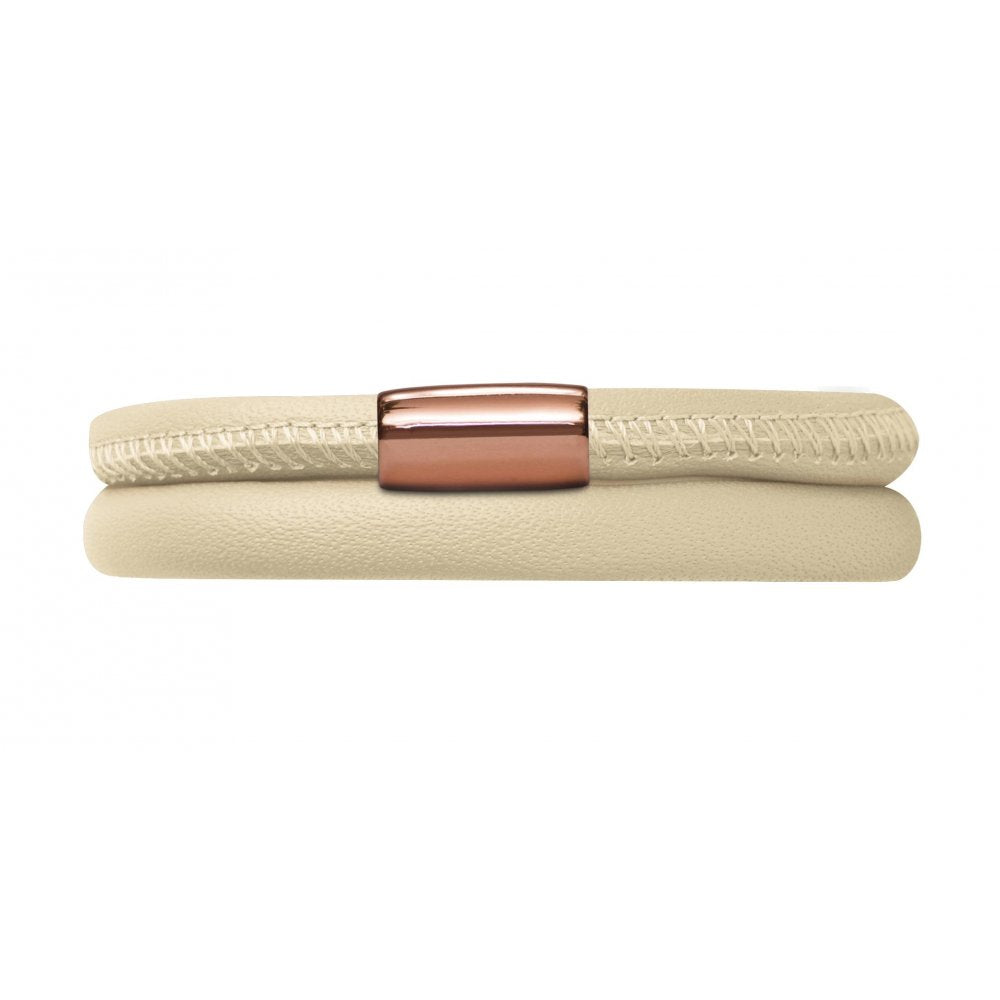 Nude Double Wrap Leather Bracelet (Rose-Gold/Light Cream)