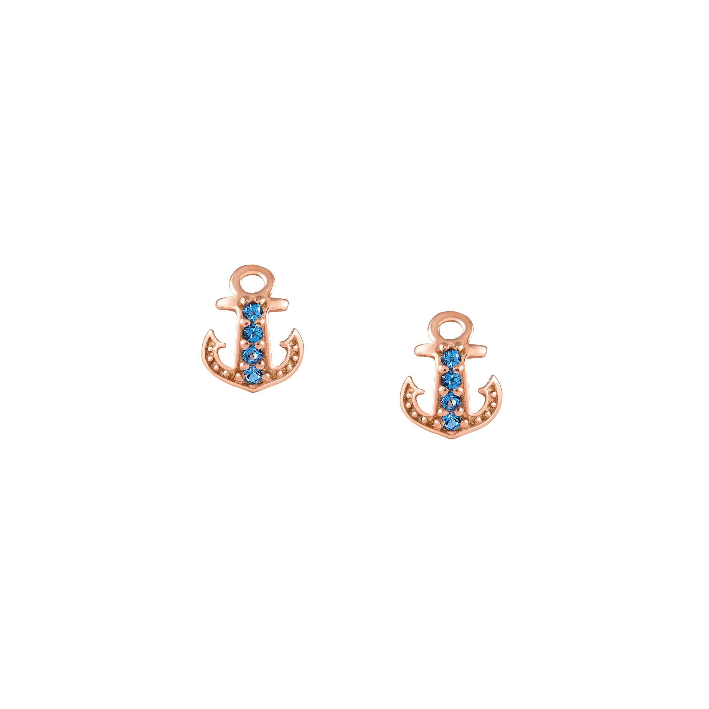 Stud Earrings with Anchor and Blue Zirconia
