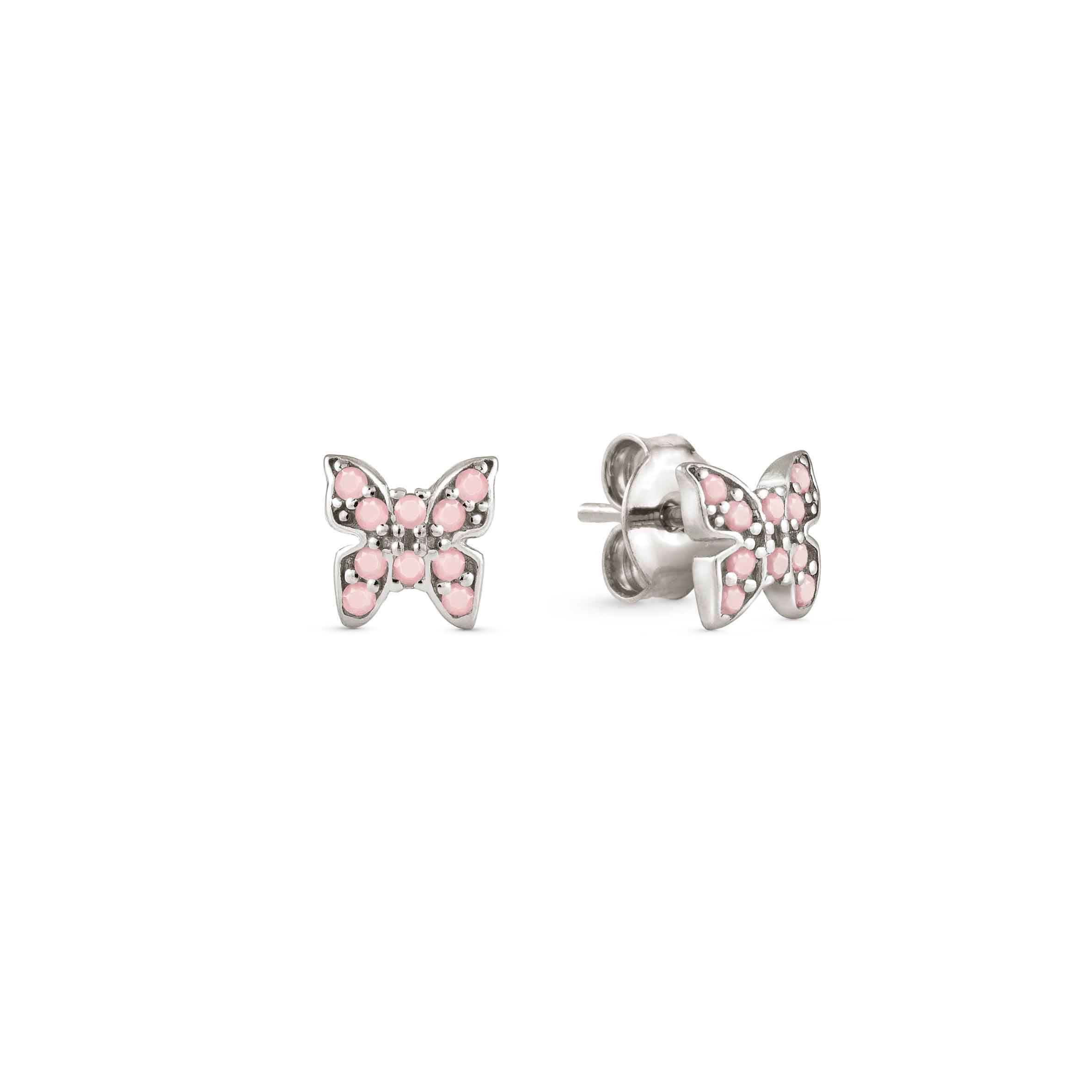 Stud Earrings with Butterfly and Pink Zirconia