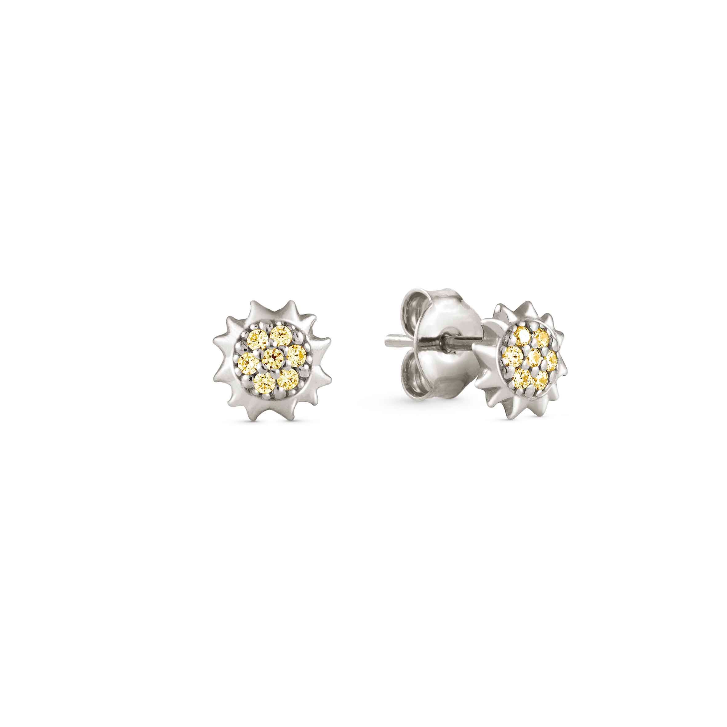Stud Earrings with Sun and Yellow Zirconia