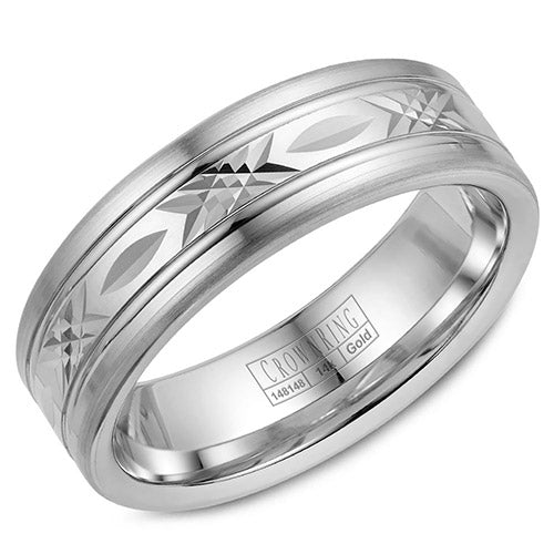 Crown Ring 14k White Gold Wedding Band - WB-026C7W-M10