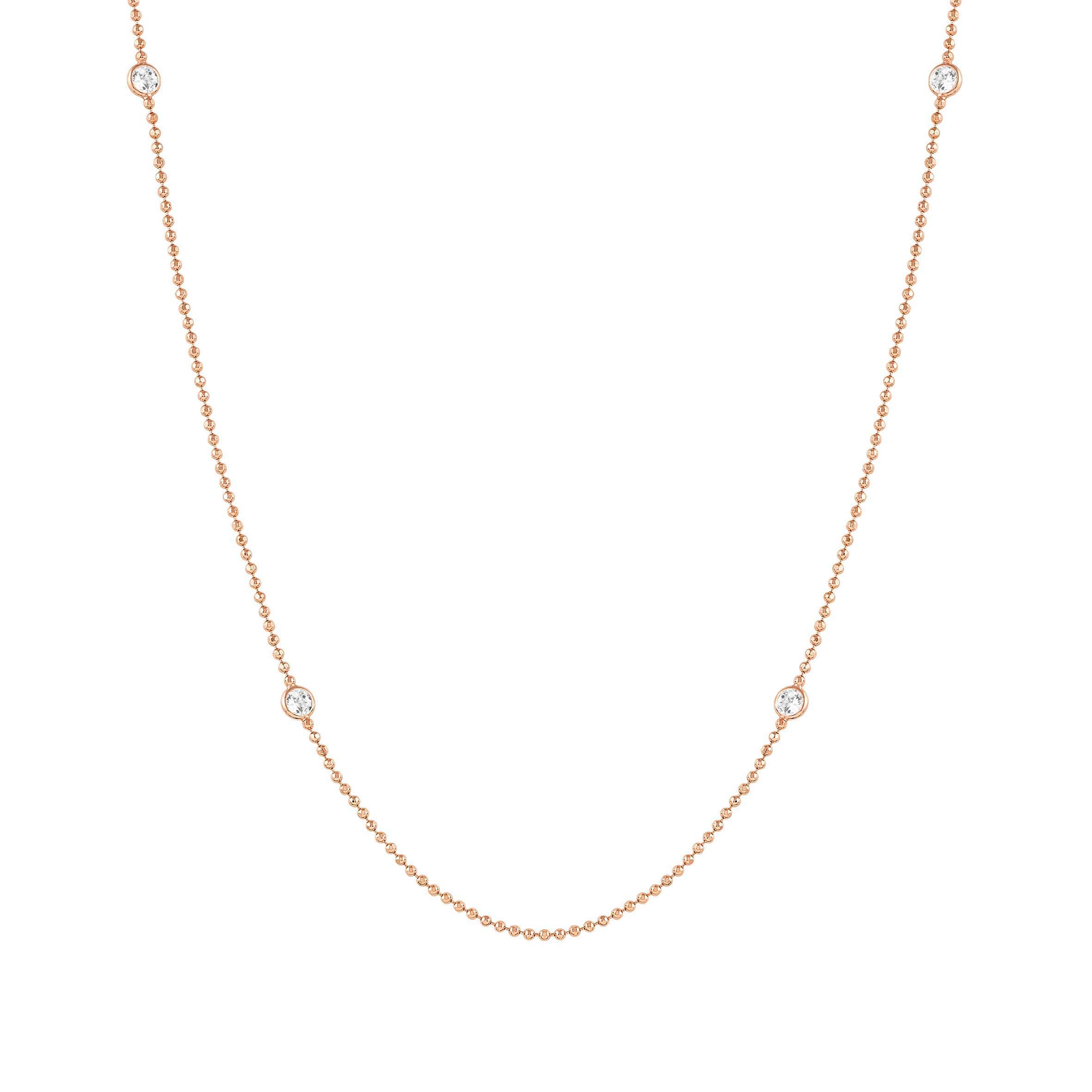Long Necklace in Rose Gold and coloured Crystal