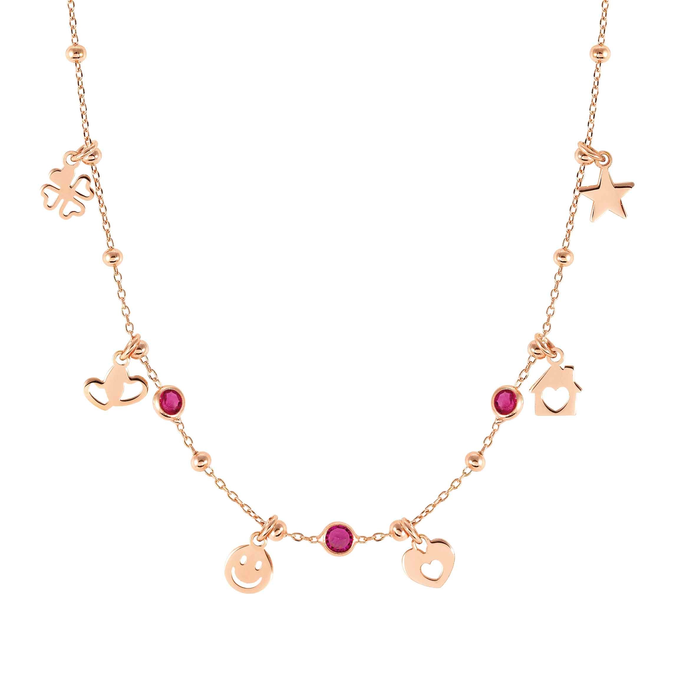 Melodie necklace, mix Symbol Pendants, red CZ