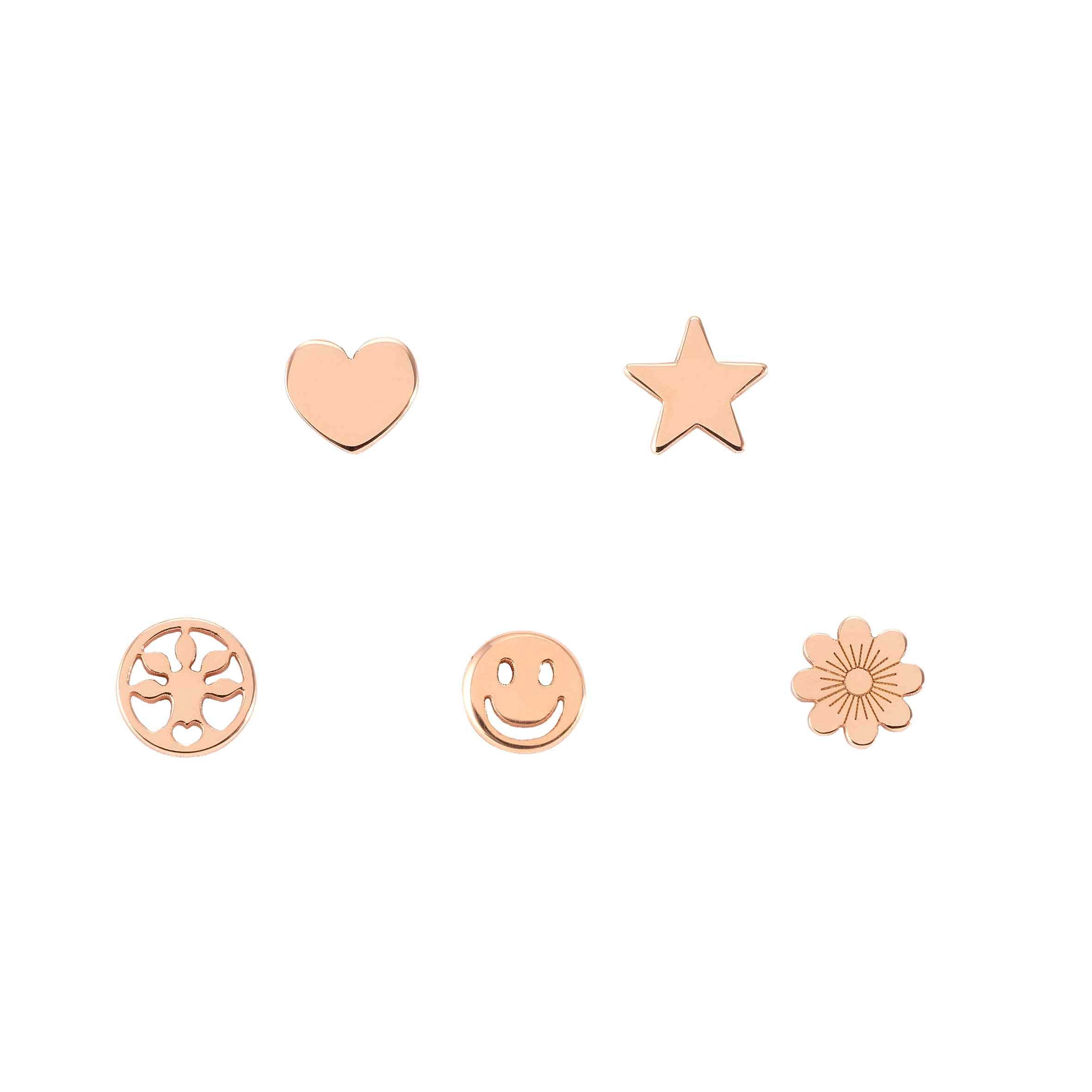 Set 5 single earrings rose gold plated finish