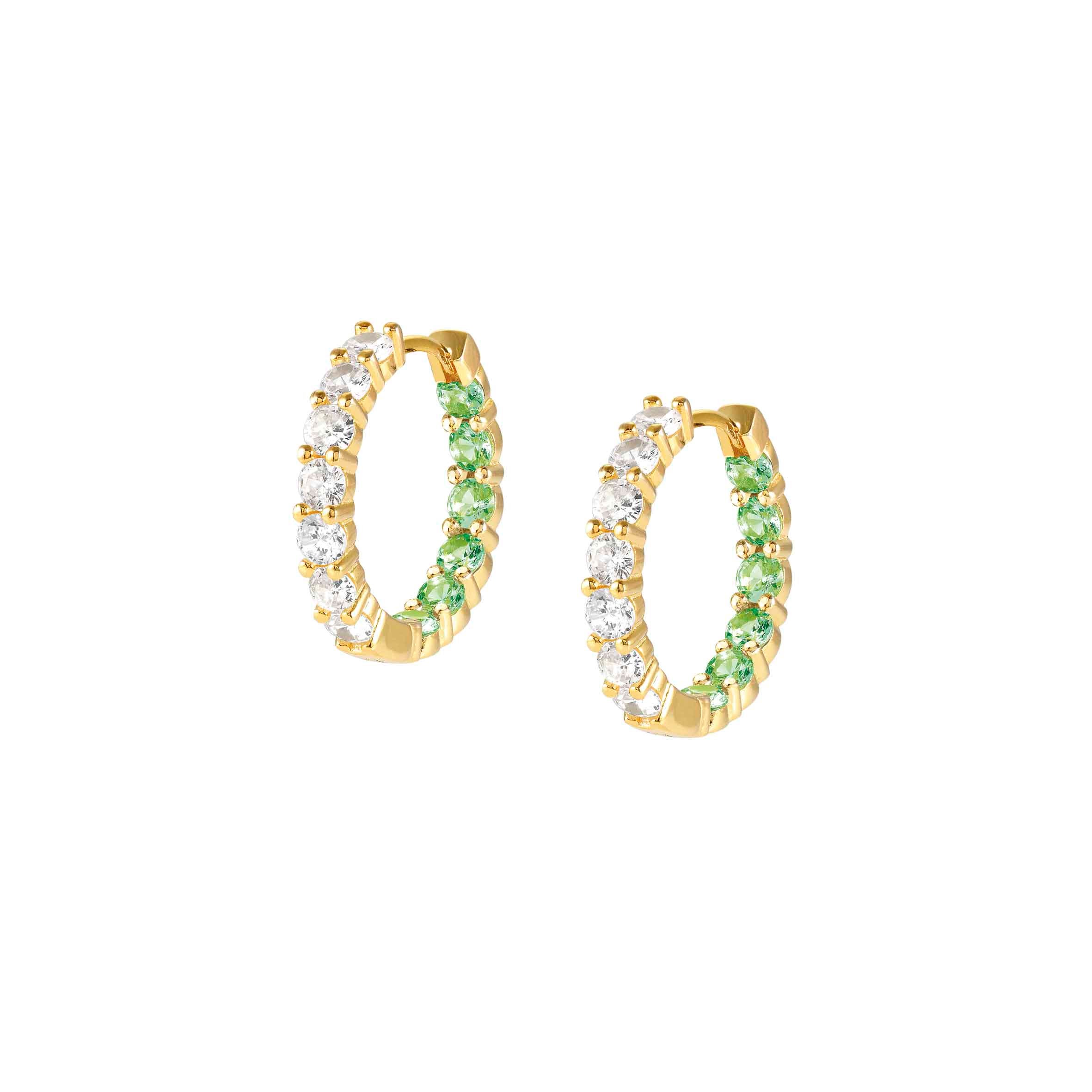Chic&Charm Joyful Ed hoop earrings, White and Green stones