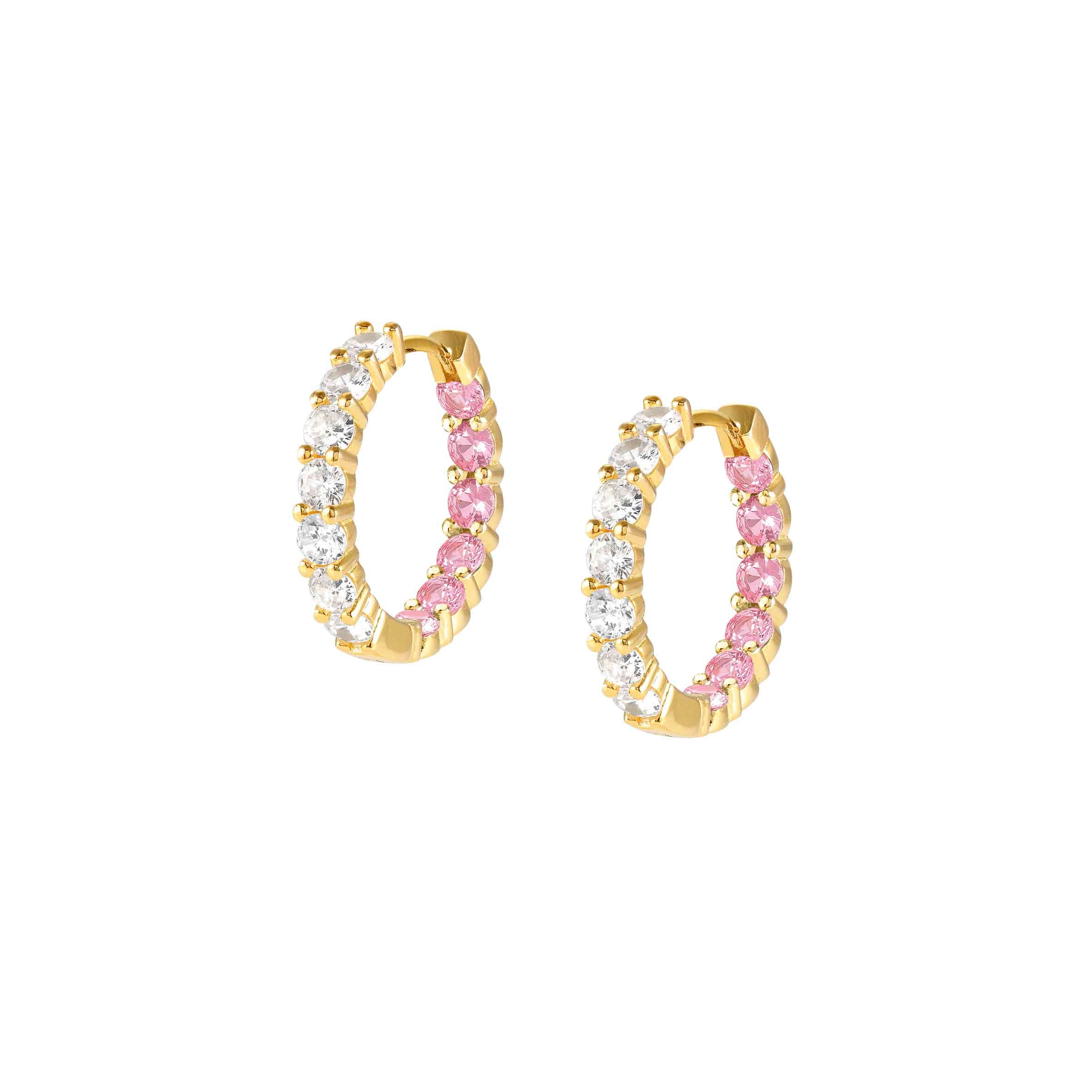 Chic&Charm Joyful Ed hoop earrings, White and Pink stones