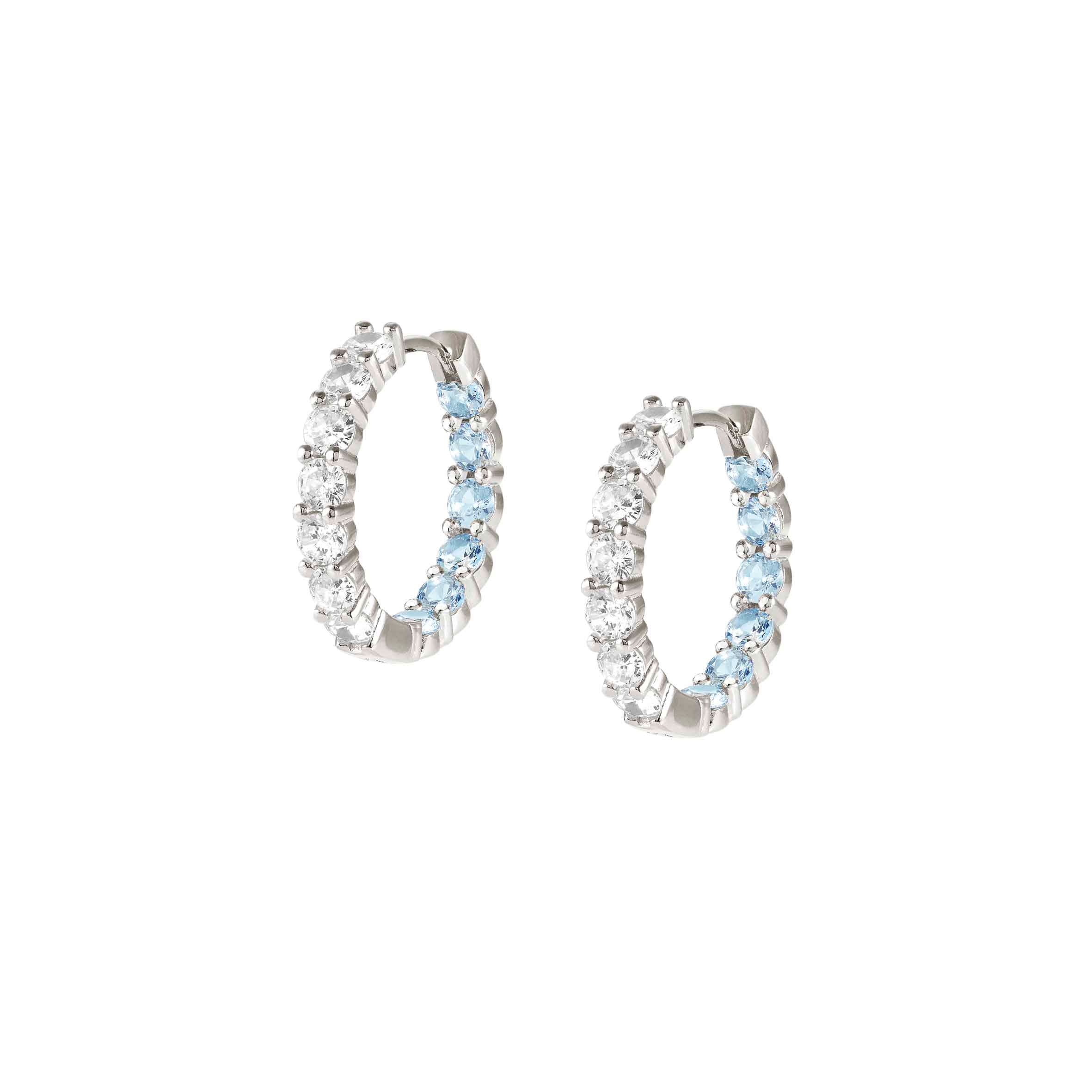 Chic&Charm Joyful Ed hoop earrings, White and Light Blue stones
