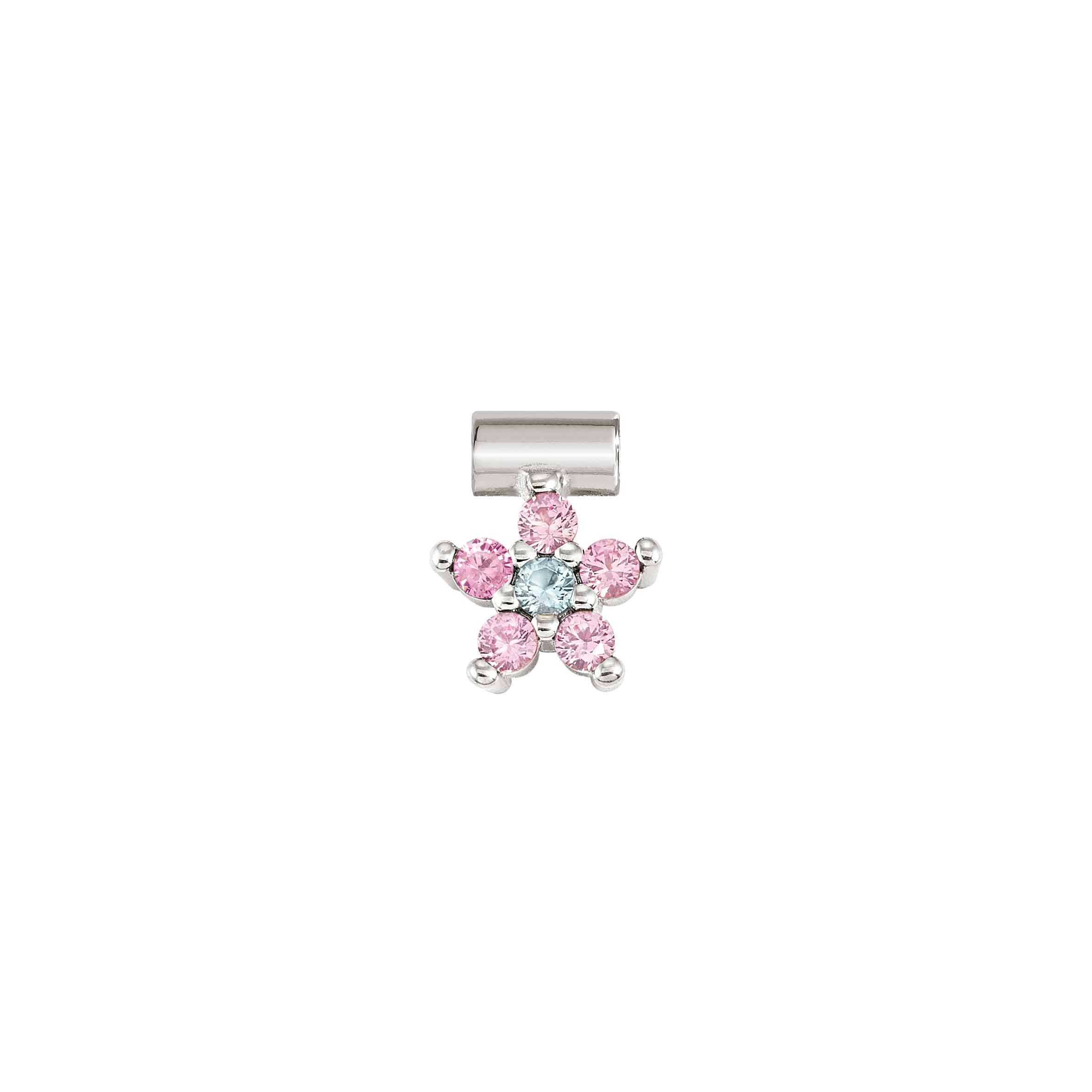 SeiMia pendant, Pink and Light Blue Flower, CZ