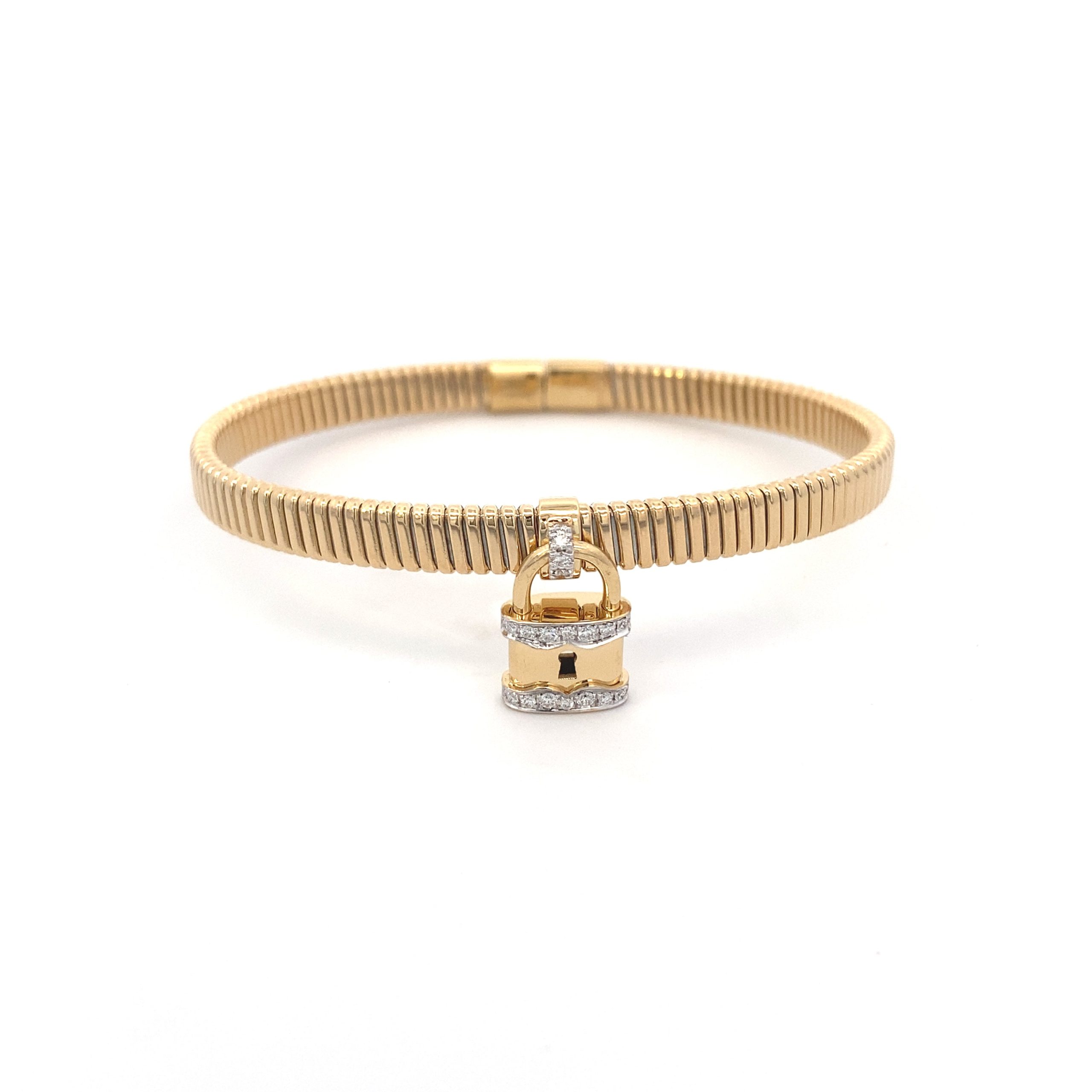 Simon G Bangle Bracelet with Dangling Lock in 18K Gold With Diamonds