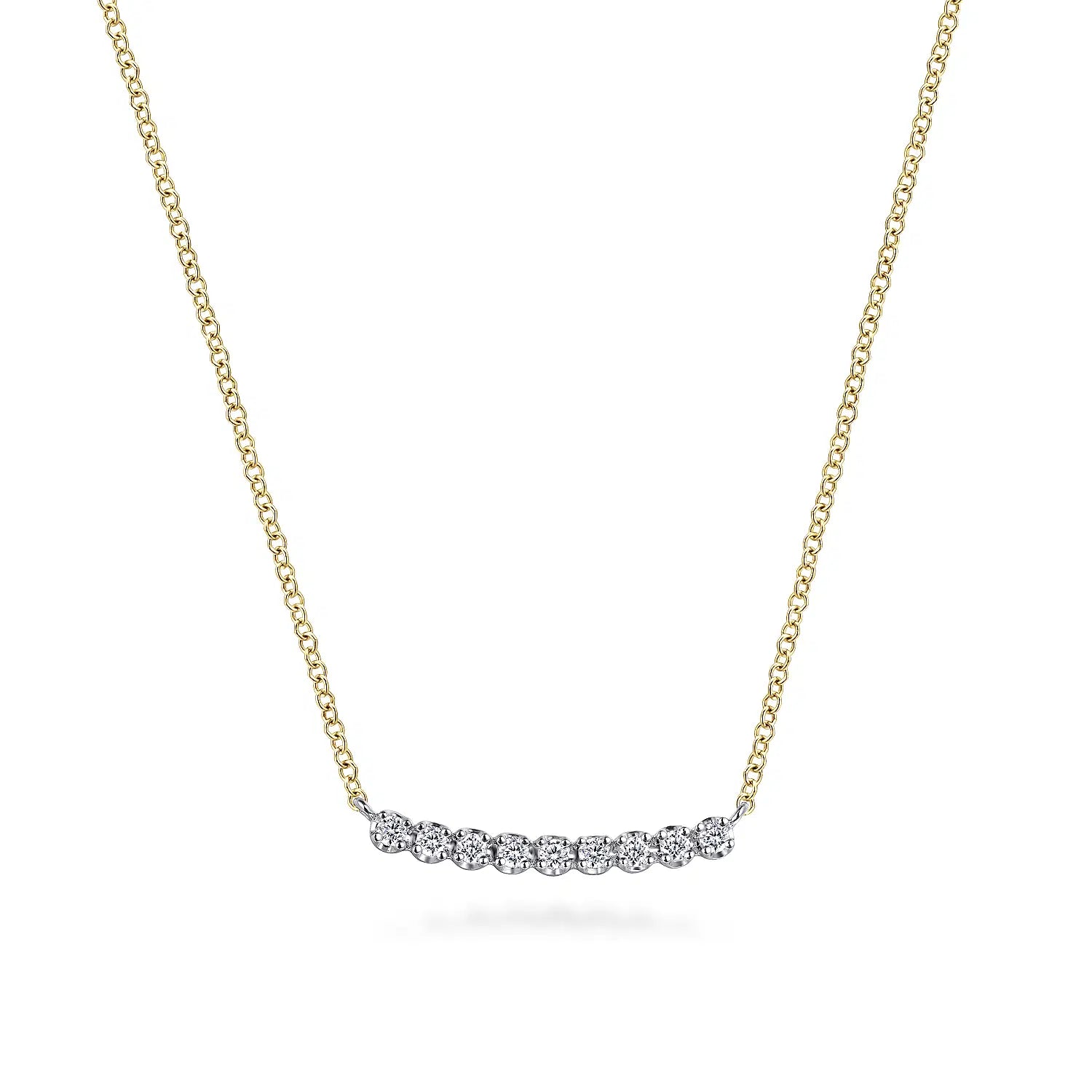 14K White and Yellow Gold White Sapphire Bar Necklace