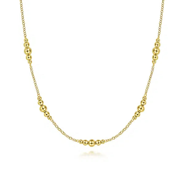 14K Yellow Gold Graduated Bujukan Beads Station Necklace