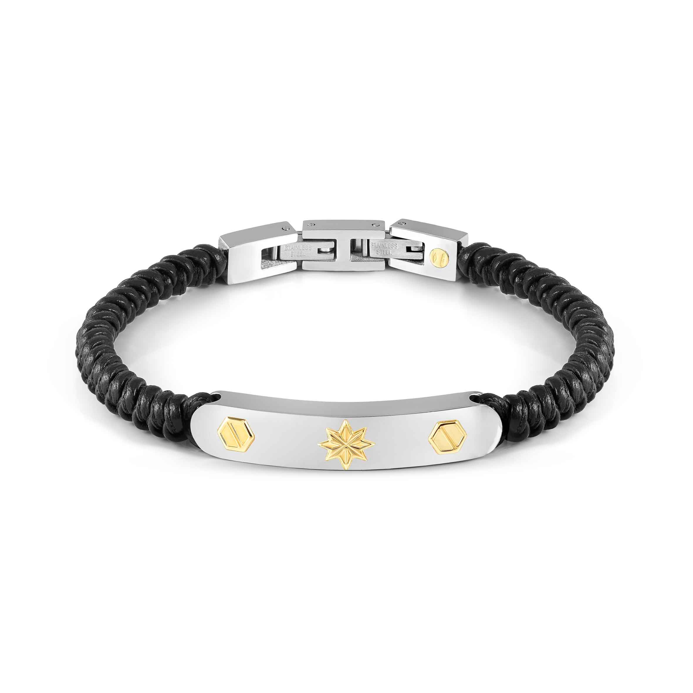 Uomo Refined bracelet, leather Wind Rose and Screws