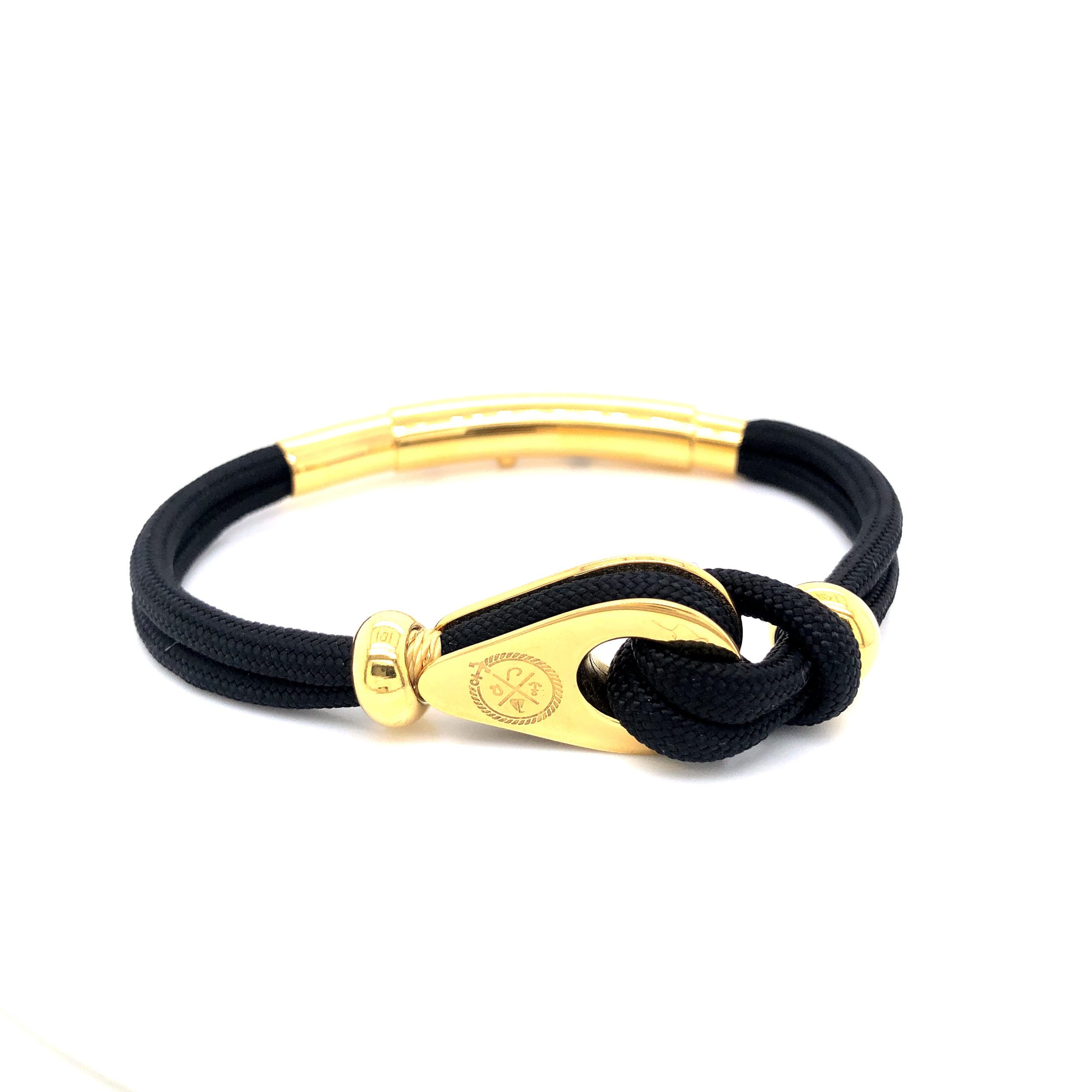 Double Cord with Gold Pulley and Beads Bracelet (Black/Gold)
