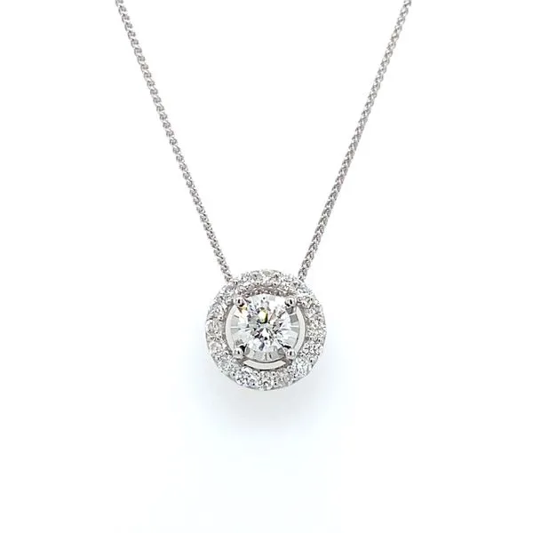 3/4 ctw Round Diamond Halo Reflections Pendant in 14kt White Gold