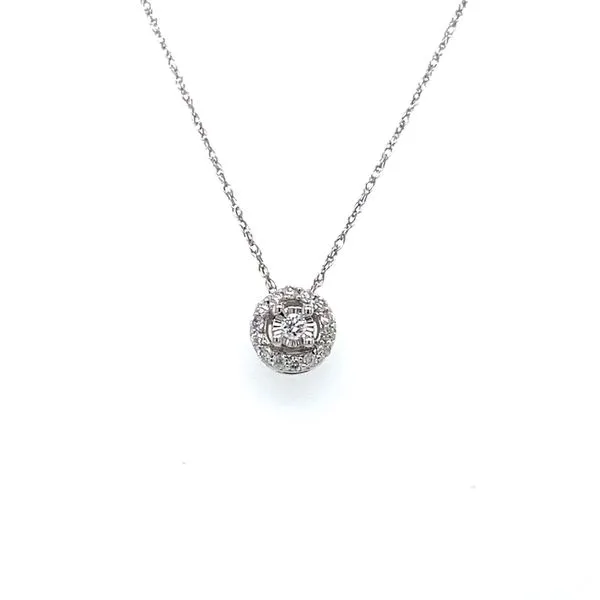 1/10 ctw Round Diamond Halo Reflections Pendant in 14kt White Gold