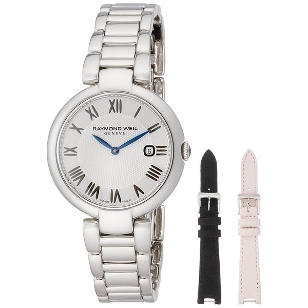 Raymond Weil Women's 1600-ST-RE659 Shine Extra Black and Pink Leather Strap Stainless Steel Watch