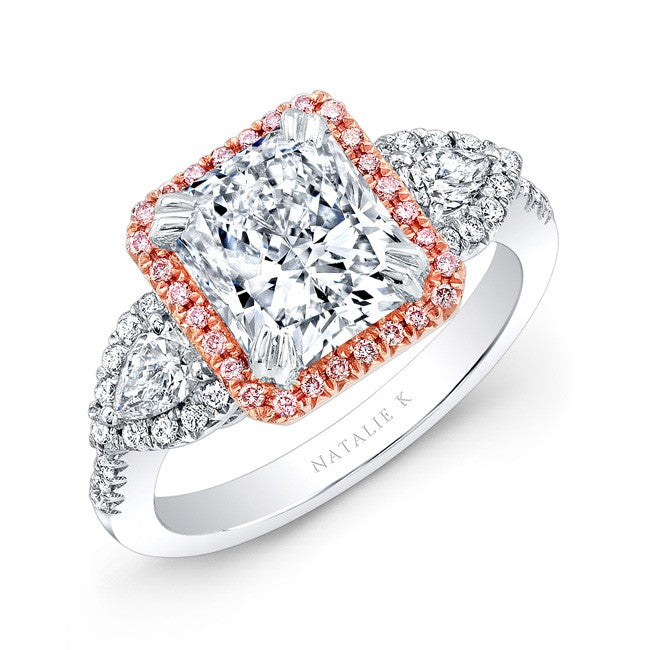 Natalie K Platinum SplitShank Diamond Halo Engagement Ring (center stone sold separately)