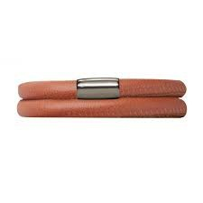 Coral Double Wrap Leather Bracelet (Silver/Orange)