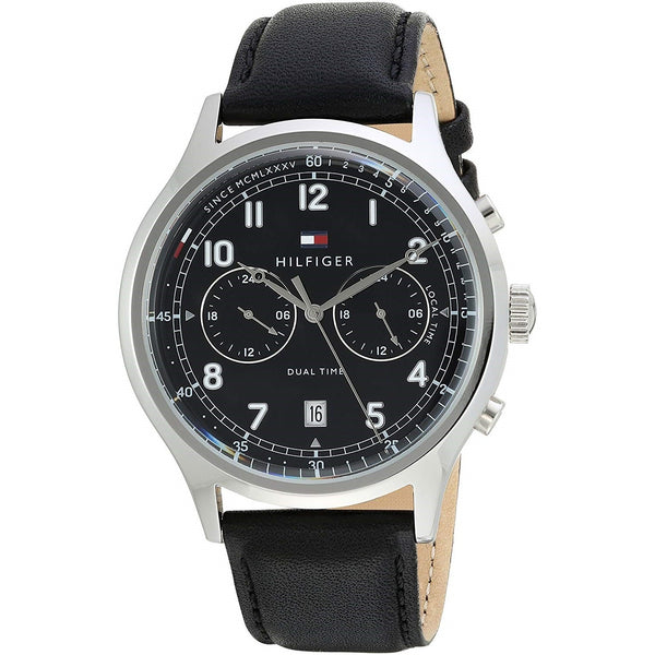 Tommy Hilfiger Men's 1791388 Emerson Dual Time Black Leather Watch