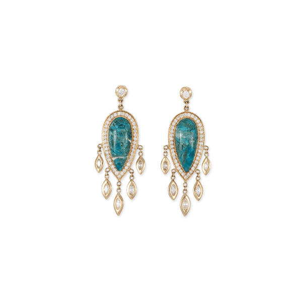 Jacquie Aiche 14K Yellow Gold Turquoise & Diamond Shaker Drop Earrings - 2504031