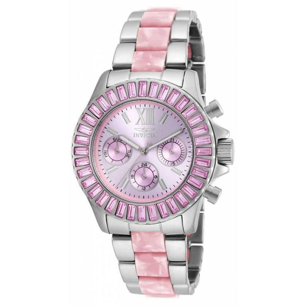 Invicta Women's 18868 Angel Chronograph Silver and Pink Inserts Polyurethane Watch