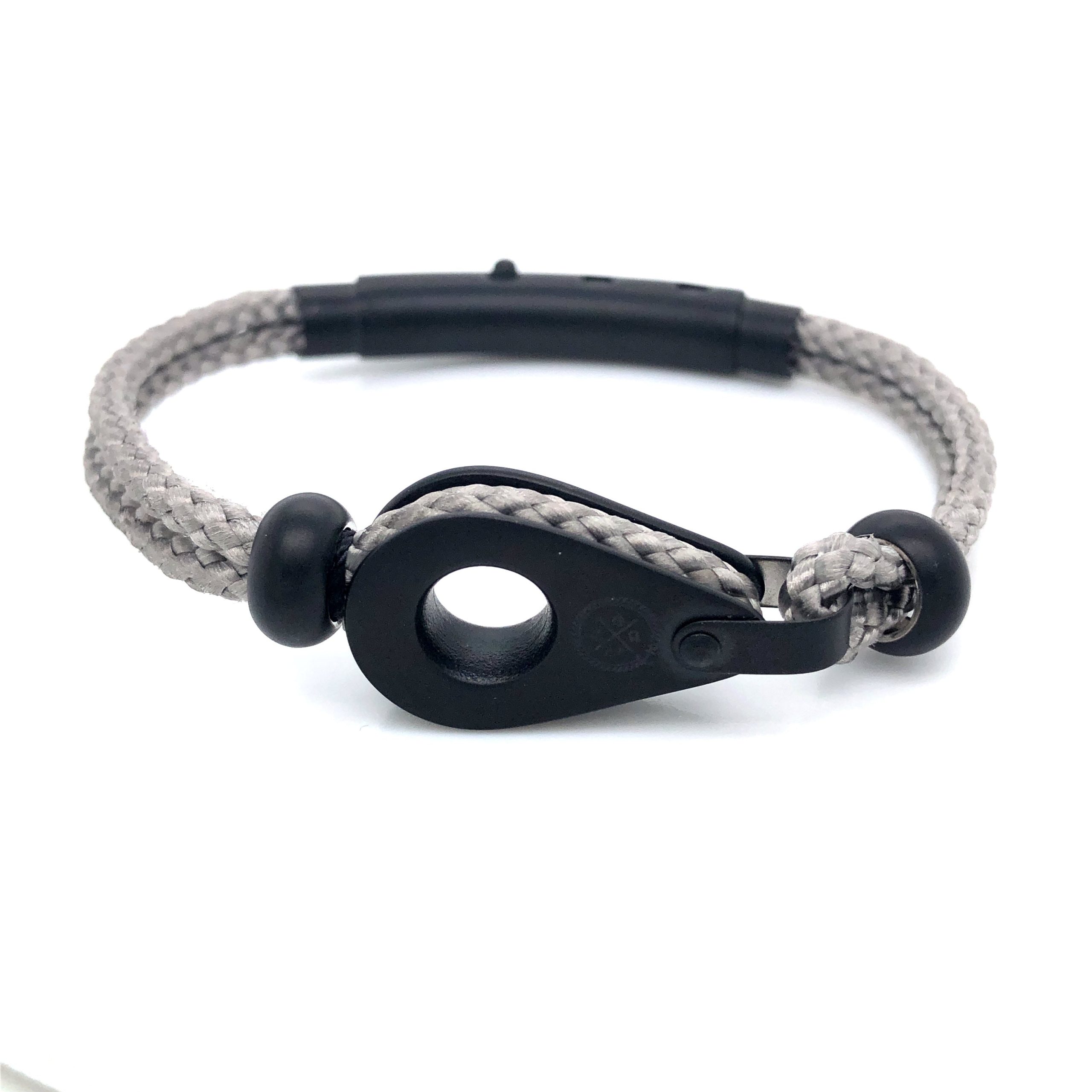Light Grey Double Rope with Black Matte Pulley and Beads Bracelet