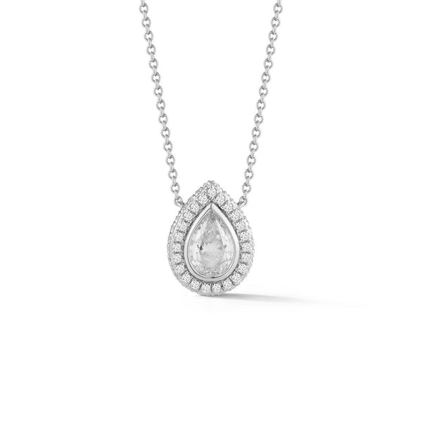 18K White Gold Pear Halo Diamond Necklace