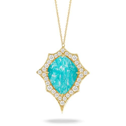DOVES 18K YELLOW GOLD AMAZONITE WITH DIAMOND NECKLACE