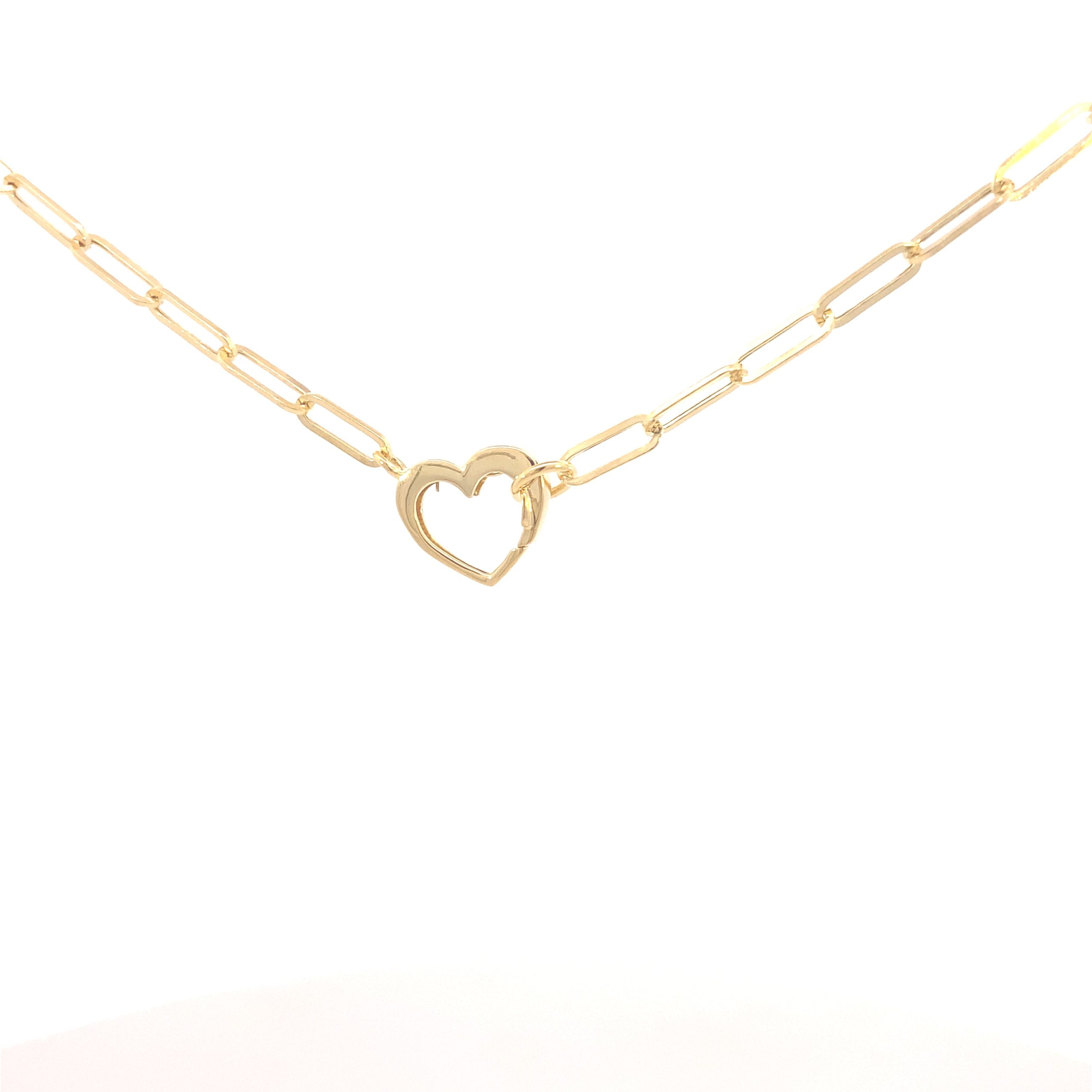 14K Gold Heart Paperclip Necklace
