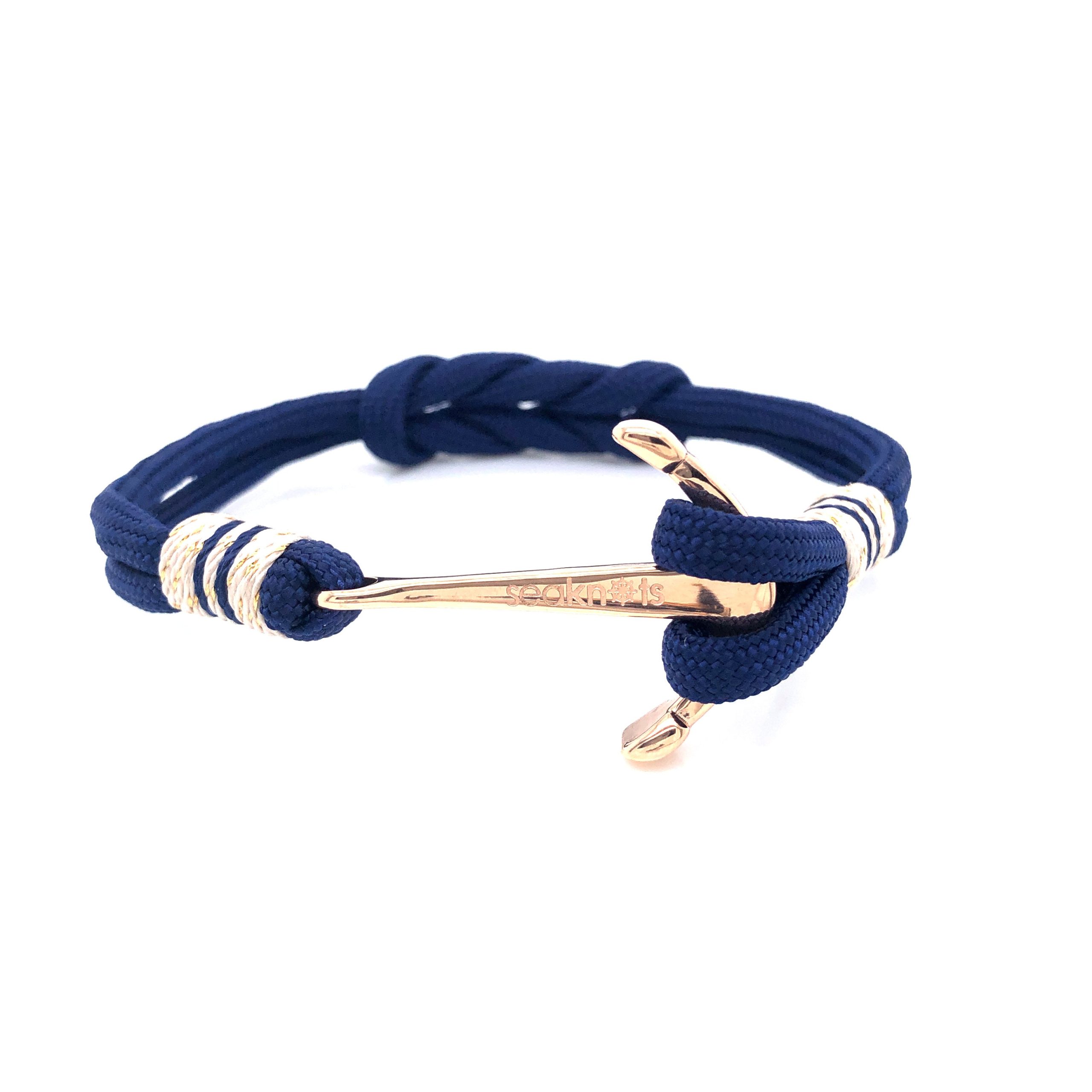 Blue Double Cord with Rose-Gold Anchor Bracelet (Blue/Rose-Gold)