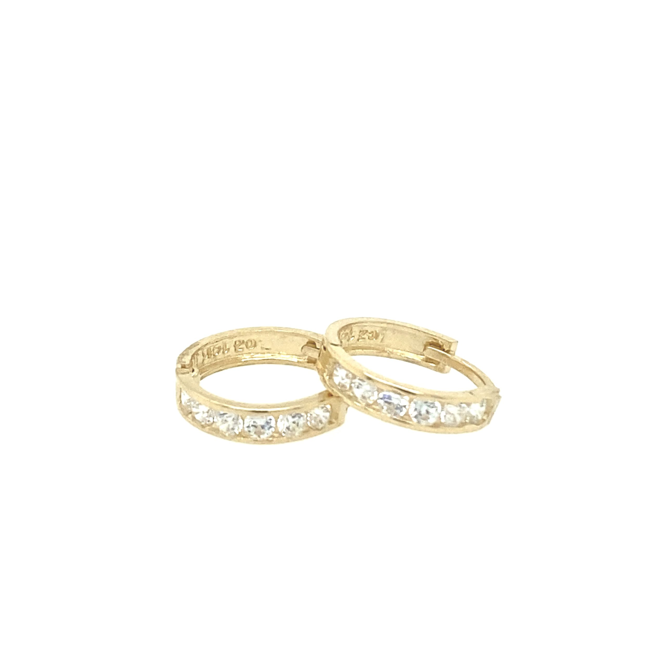 14K Gold Earring Hoop with CZ - 1MM