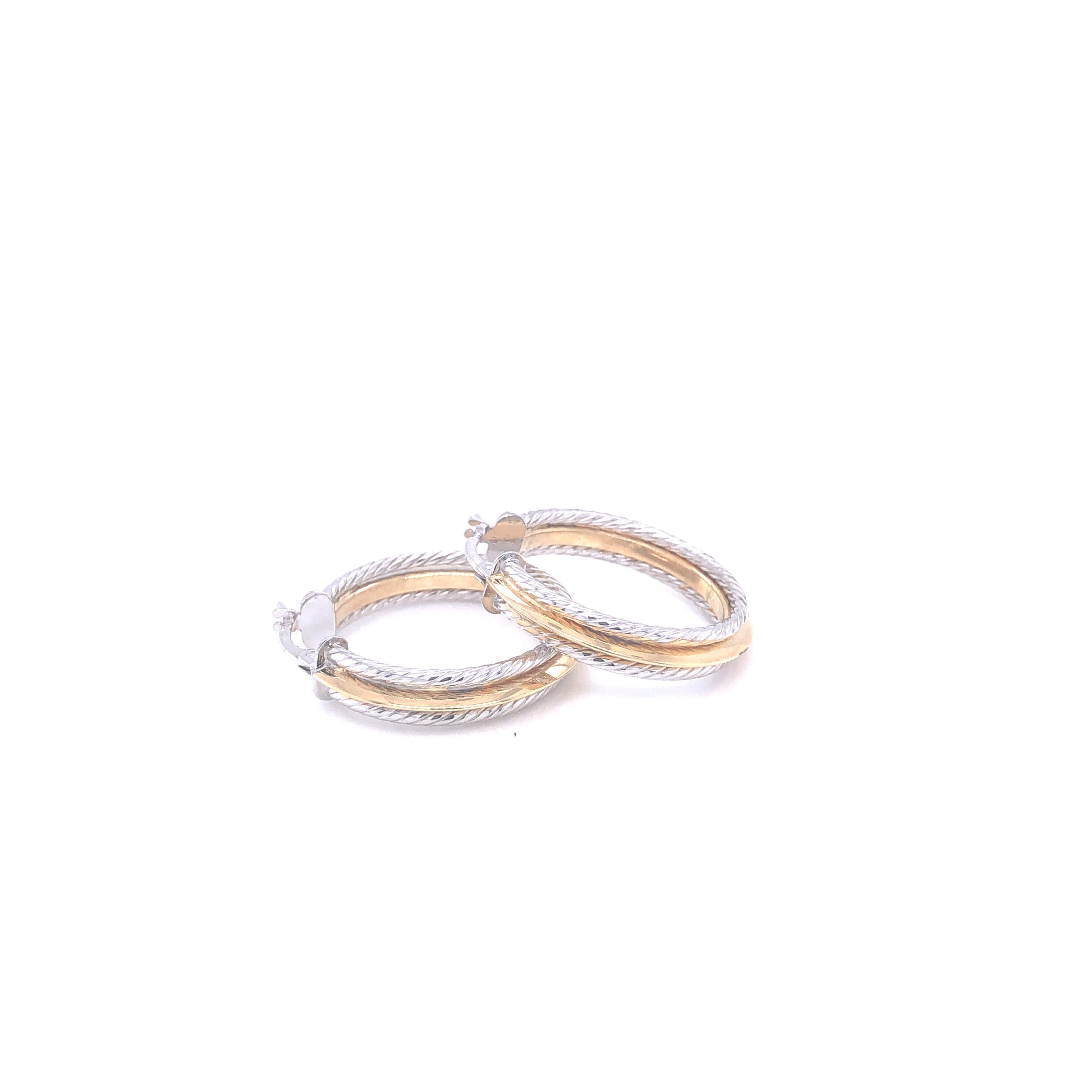 14K Thin Wire Two-Tone White Gold Hoops