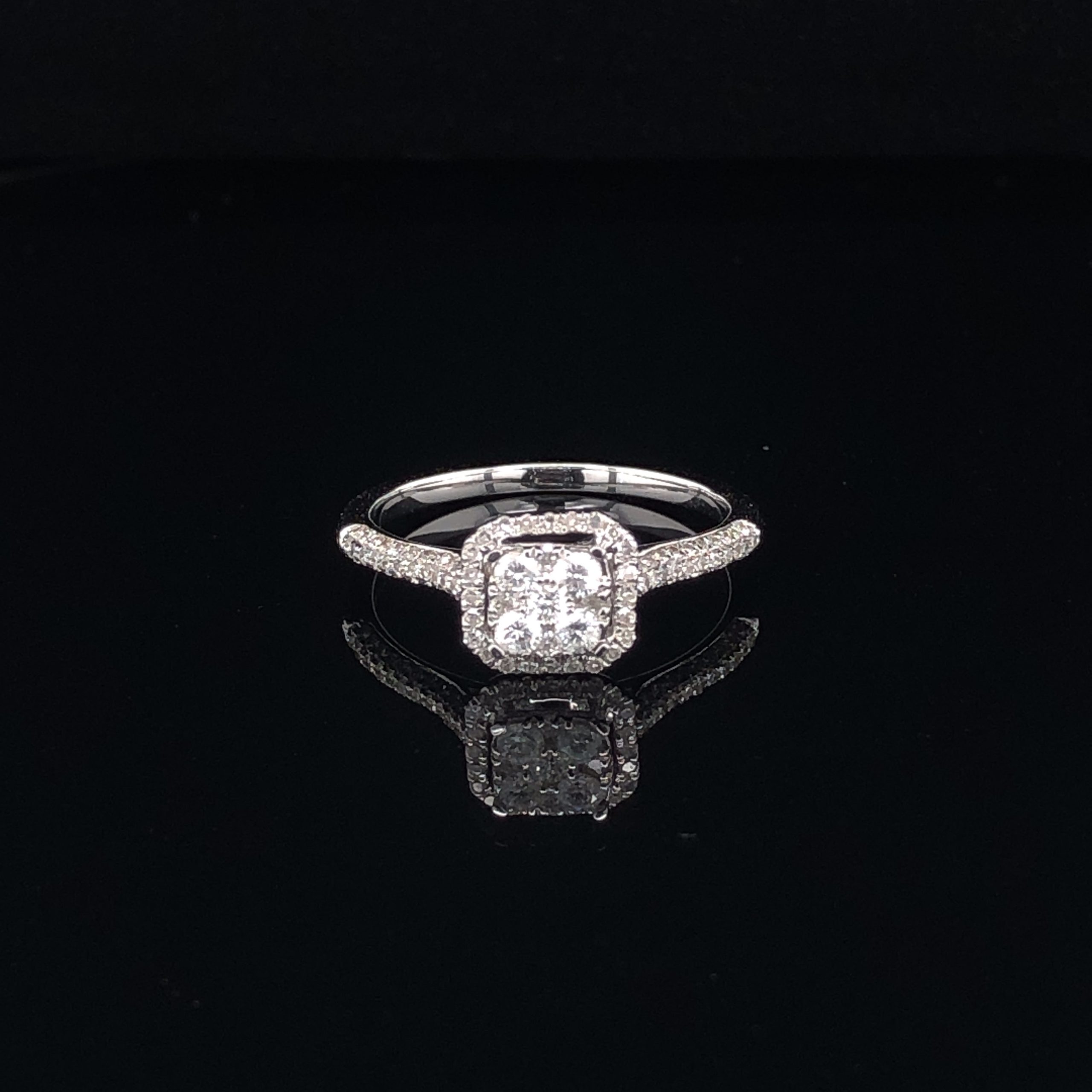 Cluster Diamonds Thin White Gold Engagement Ring