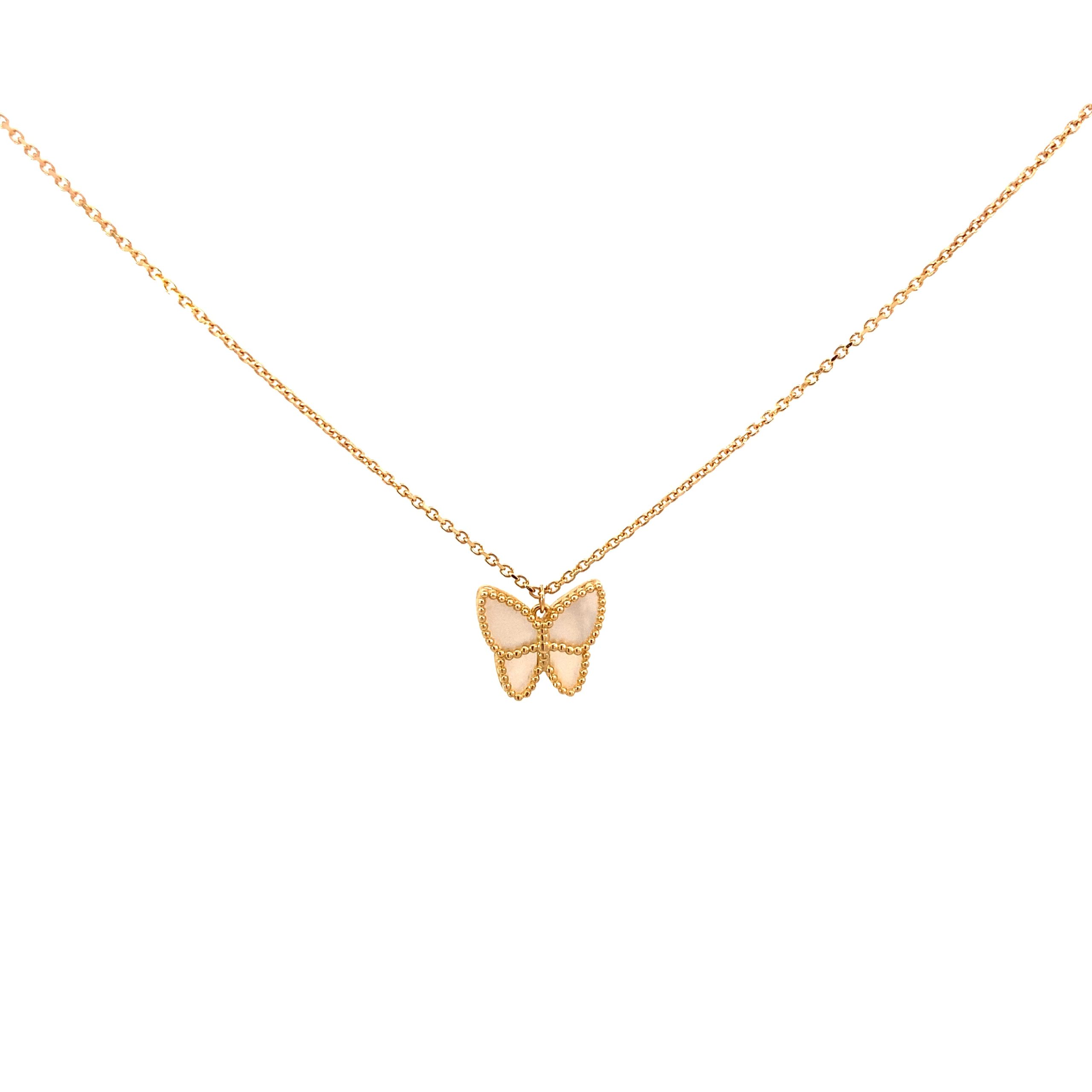 14K Gold Butterfly Necklace with Mother Pearl Shape