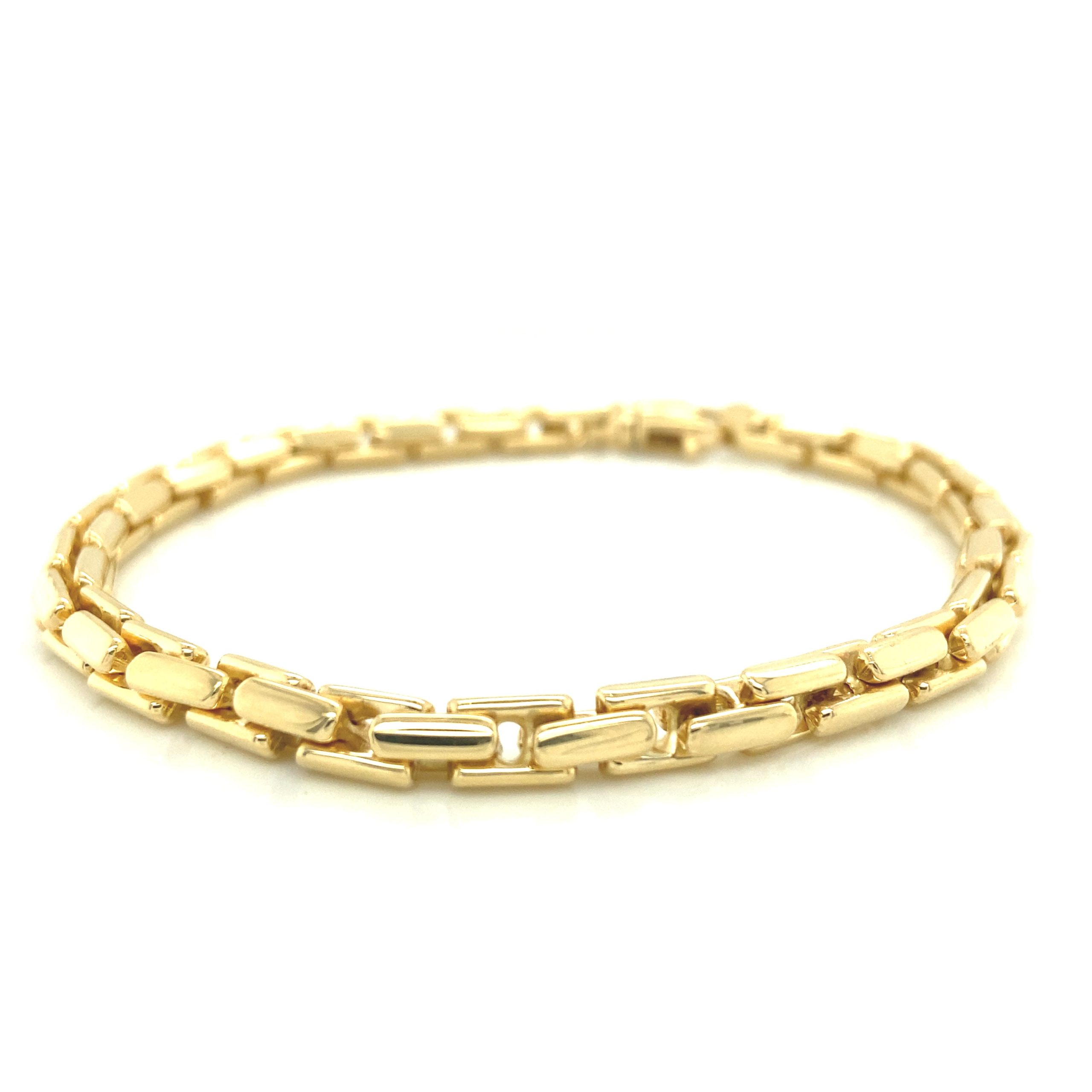 14K Gold Box Link Men Bracelet