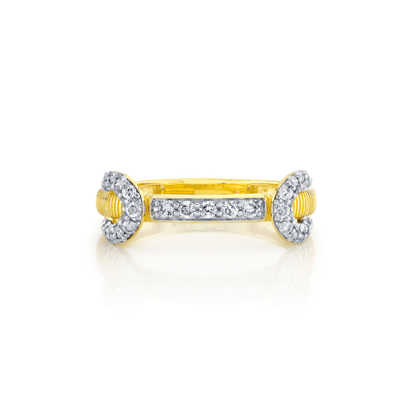 Sloane Street 18k Yellow Gold Diamond & Strie Ring- SS-R004L-WDCB-Y-7