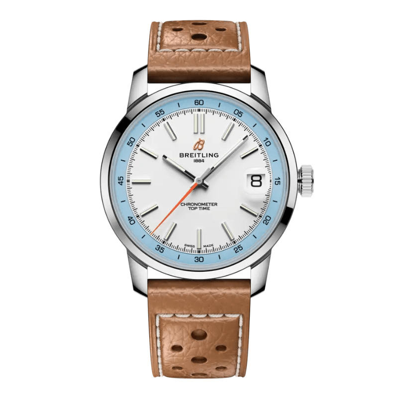 Breitling Top Time B31 White & Sky-Blue on Leather Strap - AB3113281A1X1