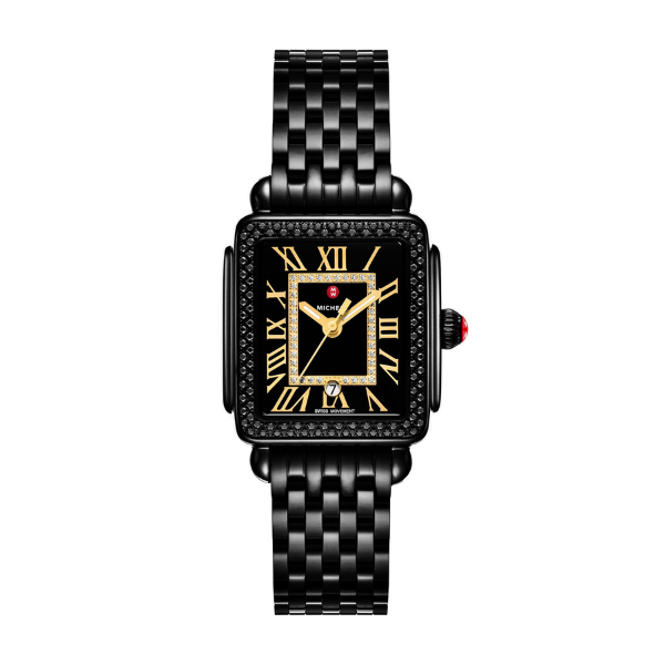 Michele Deco Madison Mid Noir Stainless Steel Diamond Watch - MWW06G000042