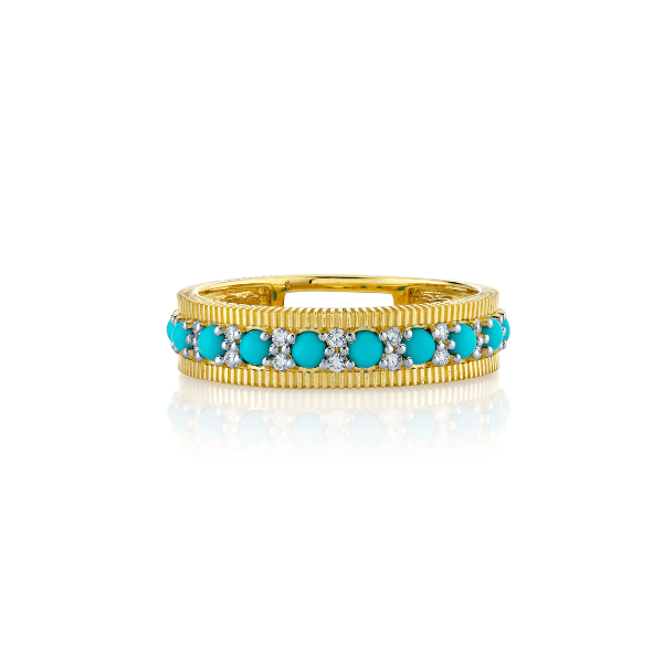 Sloane Street 18k Yellow Gold Turquoise Band with Strie Edges- SS-R003L-PT-WP-WDCB-Y