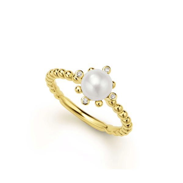 Lagos 18K Gold Fleur Pearl Diamond Ring - 02-10361-M7
