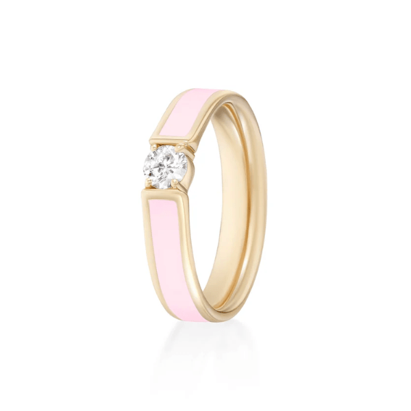 Melissa Kaye 18K Yellow Gold Pink Enamel Ring - R2403C