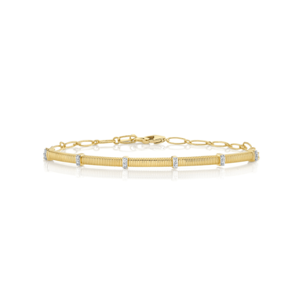 Sloane Street 18k Yellow Gold Strie & Diamond Rondel Bracelet - SS-B006L-WDCB-Y-7.25