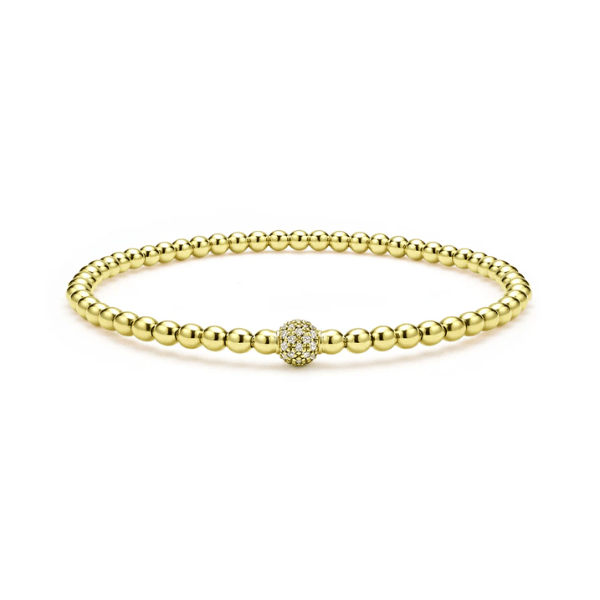 Lagos 18K Gold and Diamond 3mm Bead Bracelet - 05-10400-DD7