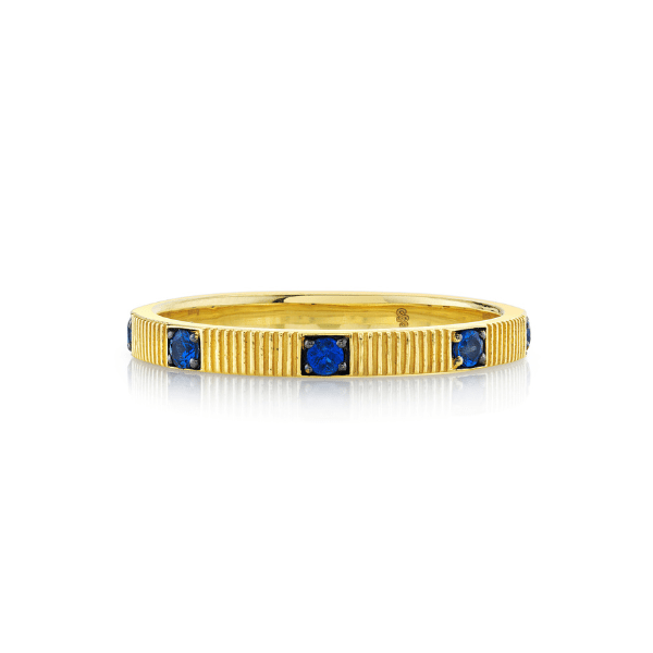 Sloane Street 18k Yellow Gold Blue Sapphire & Strie Detail Stackable Ring- SS-R022F-BSBR-Y